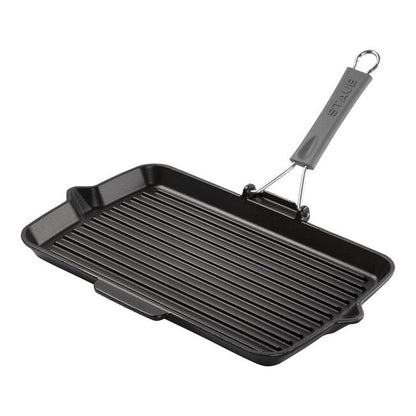 Staub bistecchiera ghisa nera dettaglio scanalature manico silicone pieghevole | Tuttocasa Domodossola