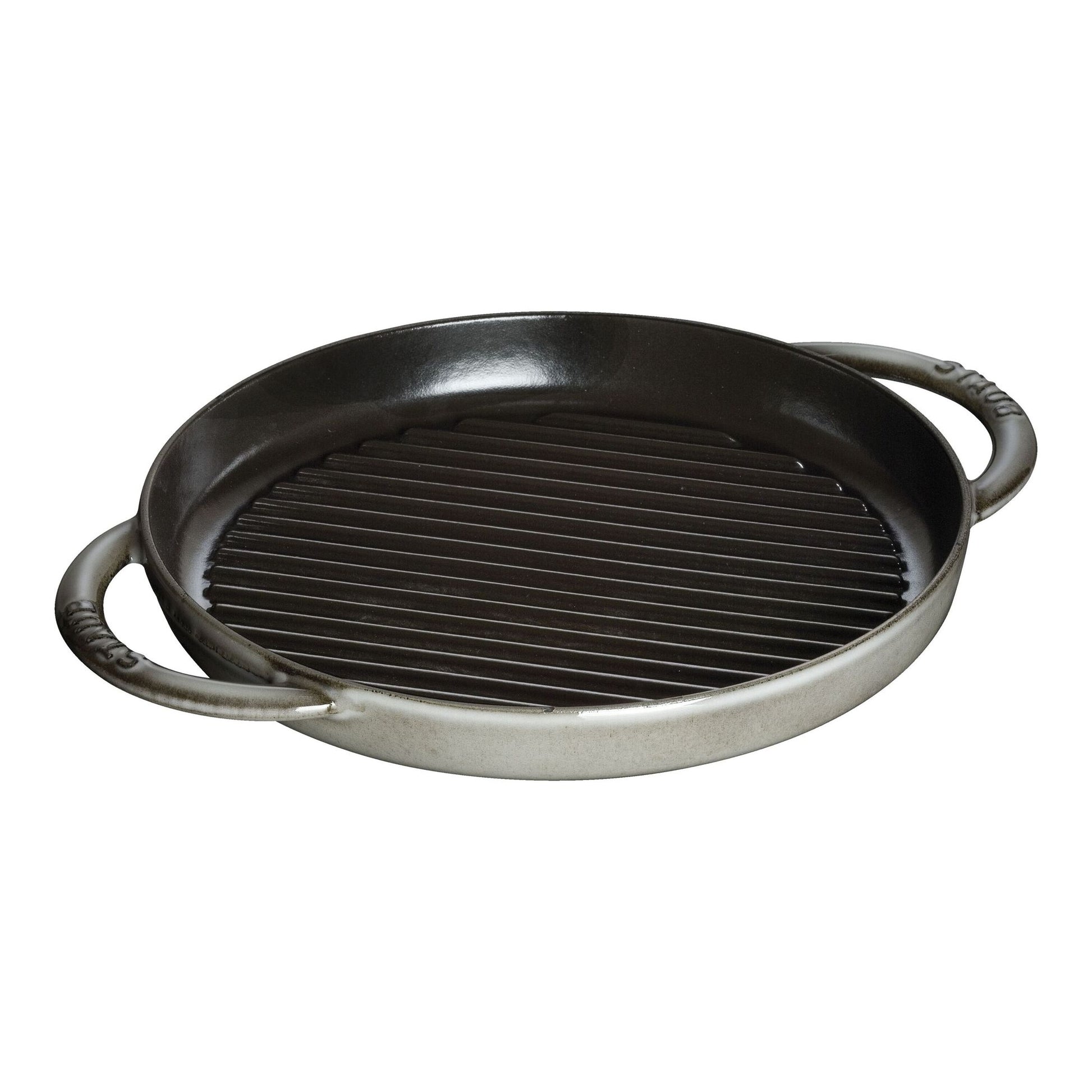 Staub bistecchiera rotonda 26 cm dettaglio scanalature ghisa smaltata grigio grafite - Tuttocasa Domodossola