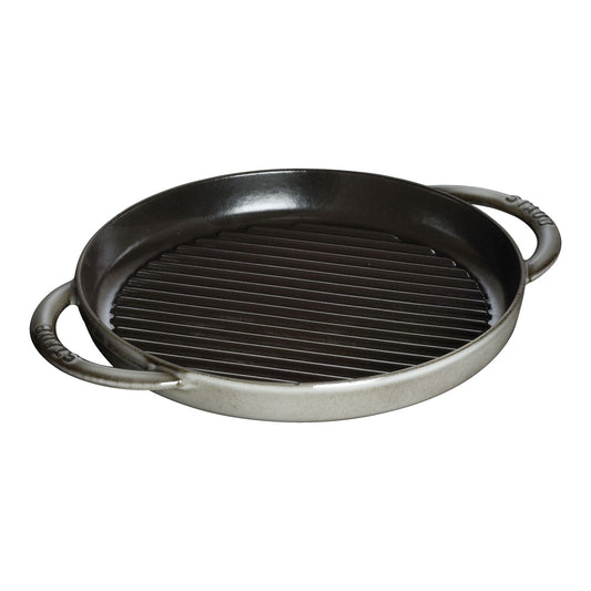 Staub bistecchiera rotonda 26 cm dettaglio scanalature ghisa smaltata grigio grafite - Tuttocasa Domodossola
