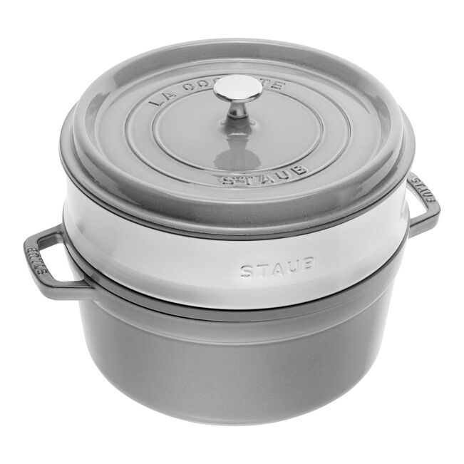 Staub cocotte rotonda 26 cm grigio grafite con cestello vapore ghisa smaltata induzione | Tuttocasa Domodossola