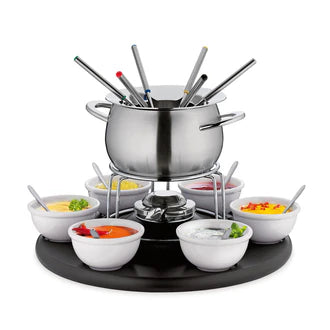 Spring Carousel servizio fonduta Bourguignonne 22 pezzi acciaio inox piatto girevole legno per 6 persone - Tuttocasa Domodossola
