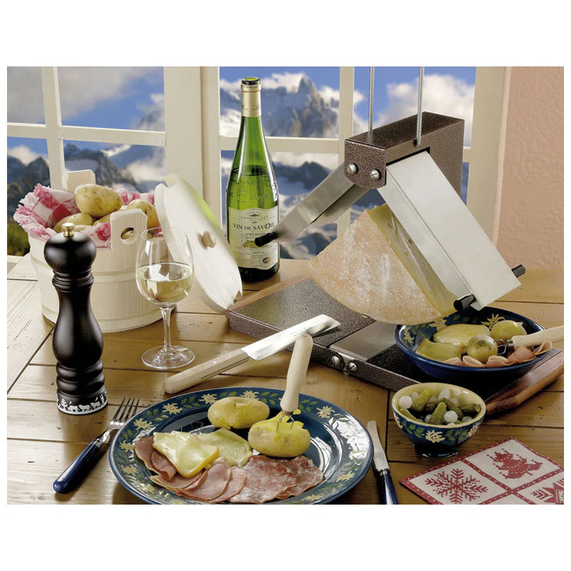 Raclette Brezière dettaglio porta-formaggio rimovibile e maniglie faggio massiccio - Tuttocasa Domodossola