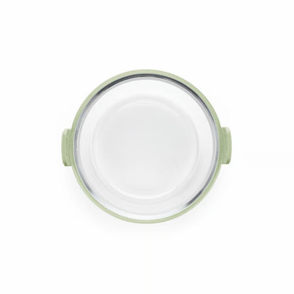 Lekuè Air Fryer Round Glass Dish vista dall'alto con bordo in silicone verde – Tuttocasa Domodossola