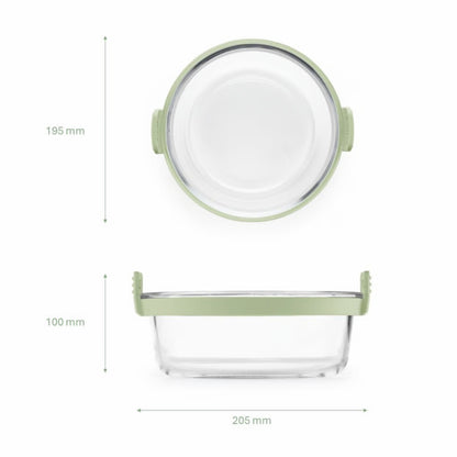 Lekuè pirofila rotonda in vetro trasparente con manici silicone verde su sfondo bianco – Tuttocasa Domodossola