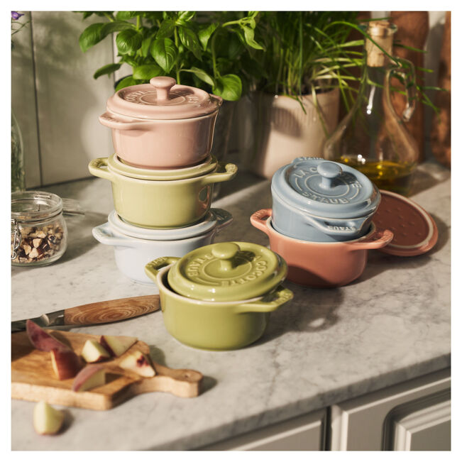 Staub set 6 mini cocotte rotonde 10 cm ceramica colori pastello misti | Tuttocasa Domodossola