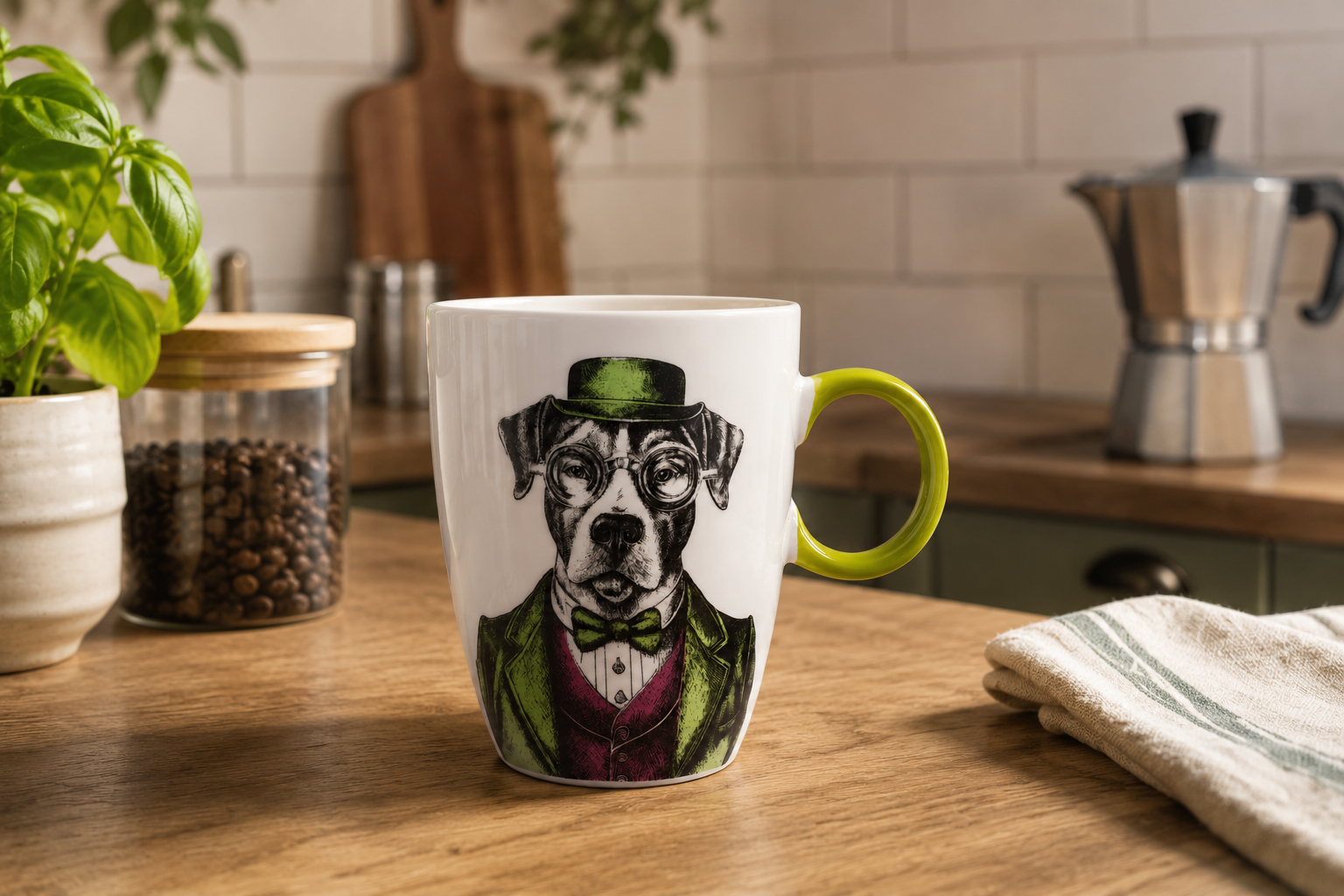 Egan Human Essence Mug Cane Friendship 430 ml in cucina con caffettiera – Tuttocasa Domodossola