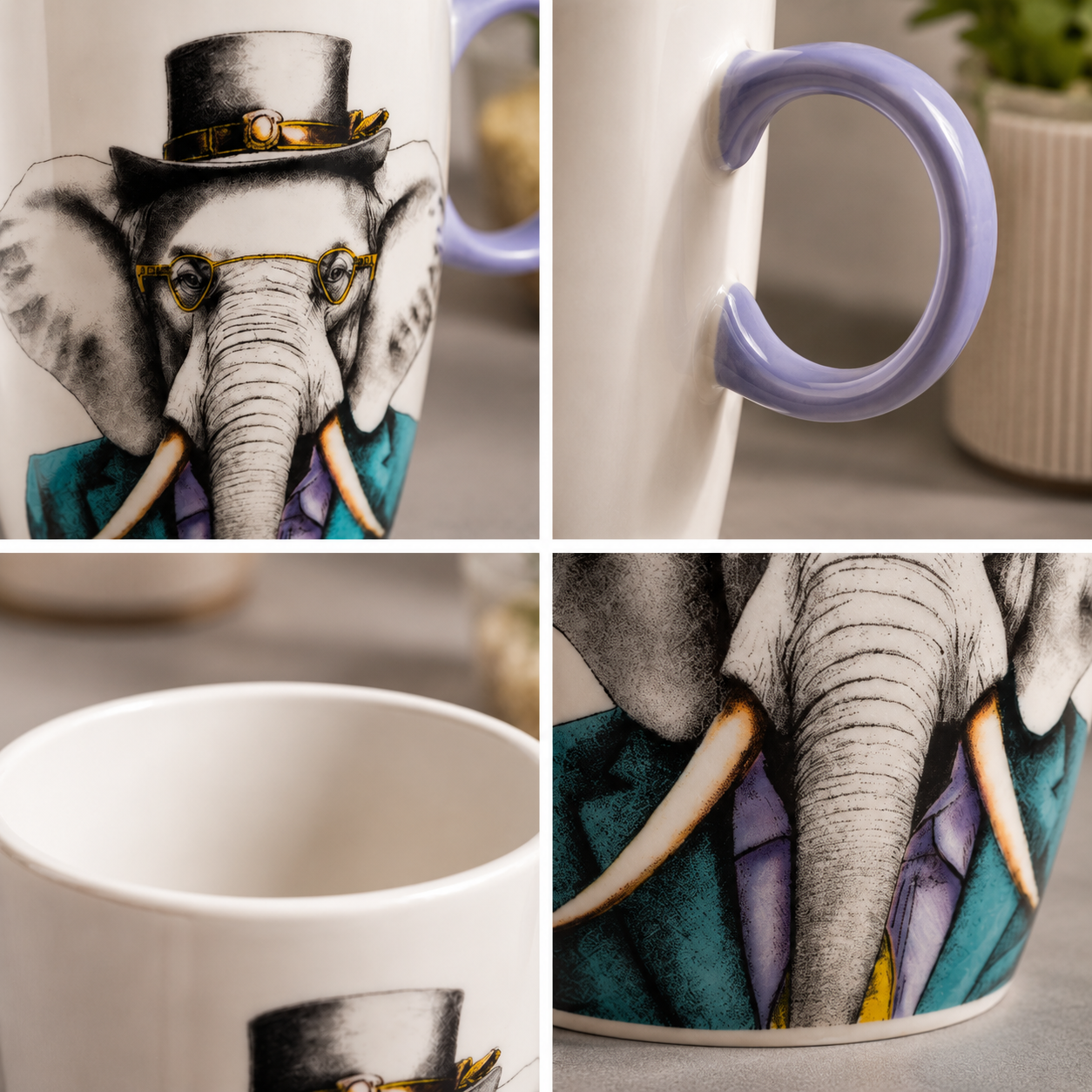 Dettaglio Egan Human Essence Mug Elefante Wisdom manico lilla – Tuttocasa Domodossola
