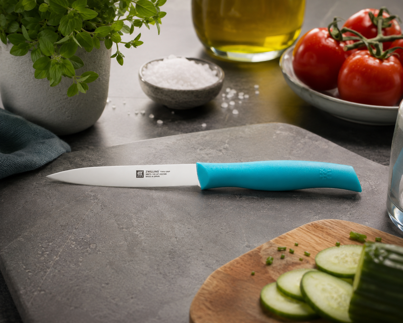 Zwilling Twin Grip Spelucchino Liscio 10cm Blu uso cucina Tuttocasa Domodossola