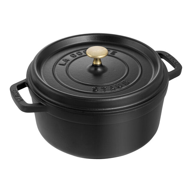 Staub Cocotte Rotonda 28 cm nera dettaglio smaltatura interna nera opaca - Tuttocasa Domodossola
