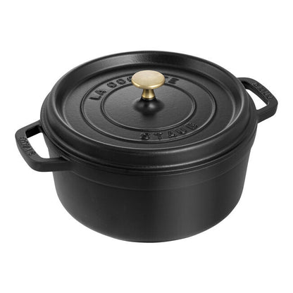 Staub Cocotte Rotonda 28 cm nera dettaglio smaltatura interna nera opaca - Tuttocasa Domodossola