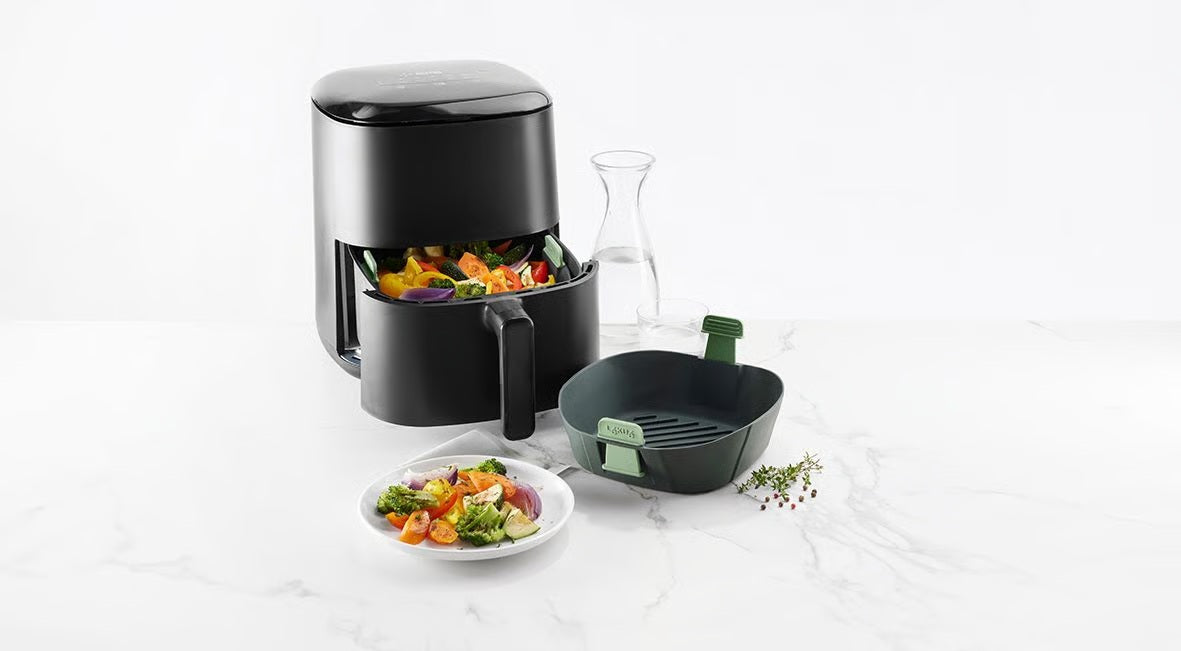 Lekuè cestello friggitrice ad aria taglia XL con friggitrice nera e piatto verdure – Tuttocasa Domodossola