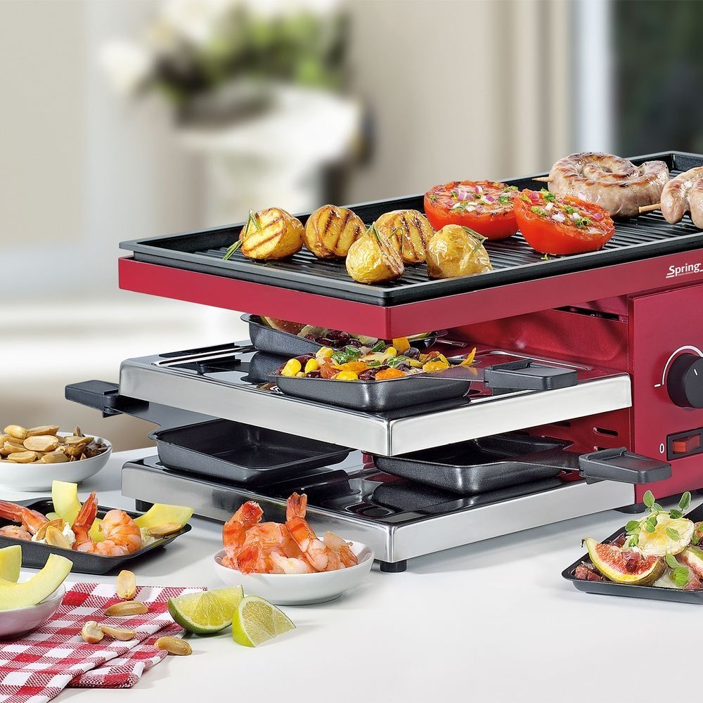 Spring Raclette 8 Fun piastra grill rossa vista laterale — Tuttocasa Domodossola