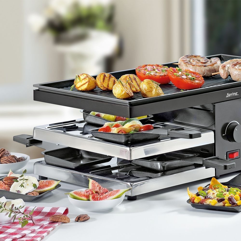 Spring Raclette 8 Fun piastra grill inox vista laterale — Tuttocasa Domodossola