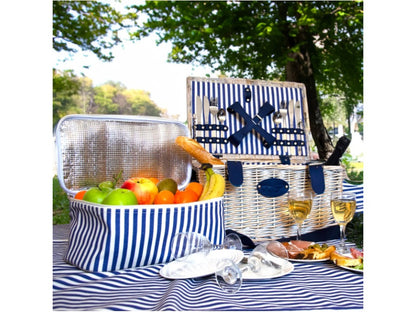 WD Lifestyle cestino picnic vimini 4 persone blu bianco aperto sull'erba – Tuttocasa Domodossola