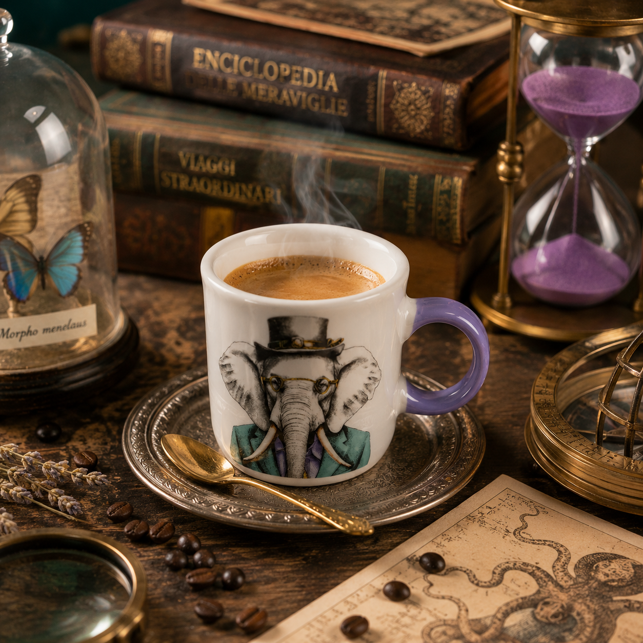 Egan Human Essence Tazza Caffè Elefante Wisdom 80 ml con espresso su vassoio antico – Tuttocasa Domodossola
