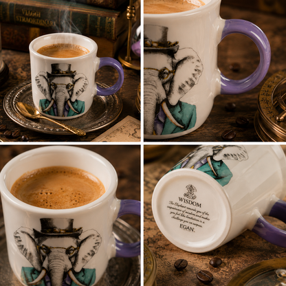 Dettaglio Egan Human Essence Tazza Caffè Elefante Wisdom manico lilla e fondo con messaggio – Tuttocasa Domodossola