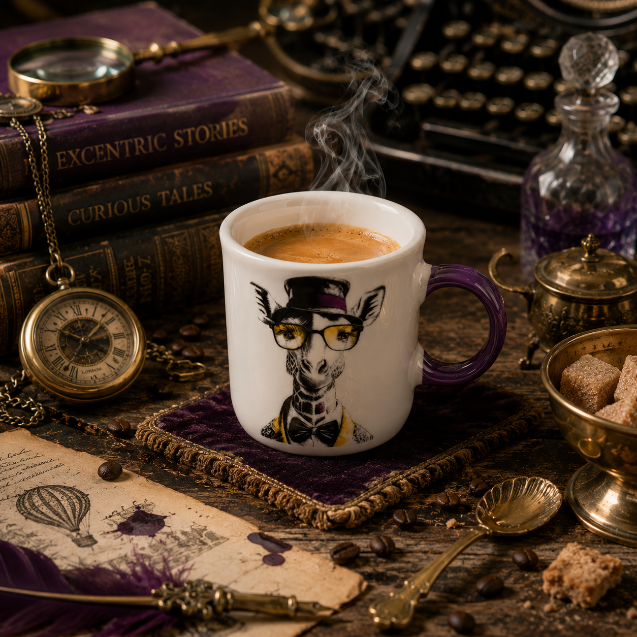 Egan Human Essence Tazza Caffè Giraffa Far-Sightedness 80 ml con espresso su tavolo vintage – Tuttocasa Domodossola