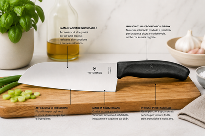 Victorinox Santoku 17 cm dettaglio lama inox e manico Fibrox ergonomico – Tuttocasa Domodossola
