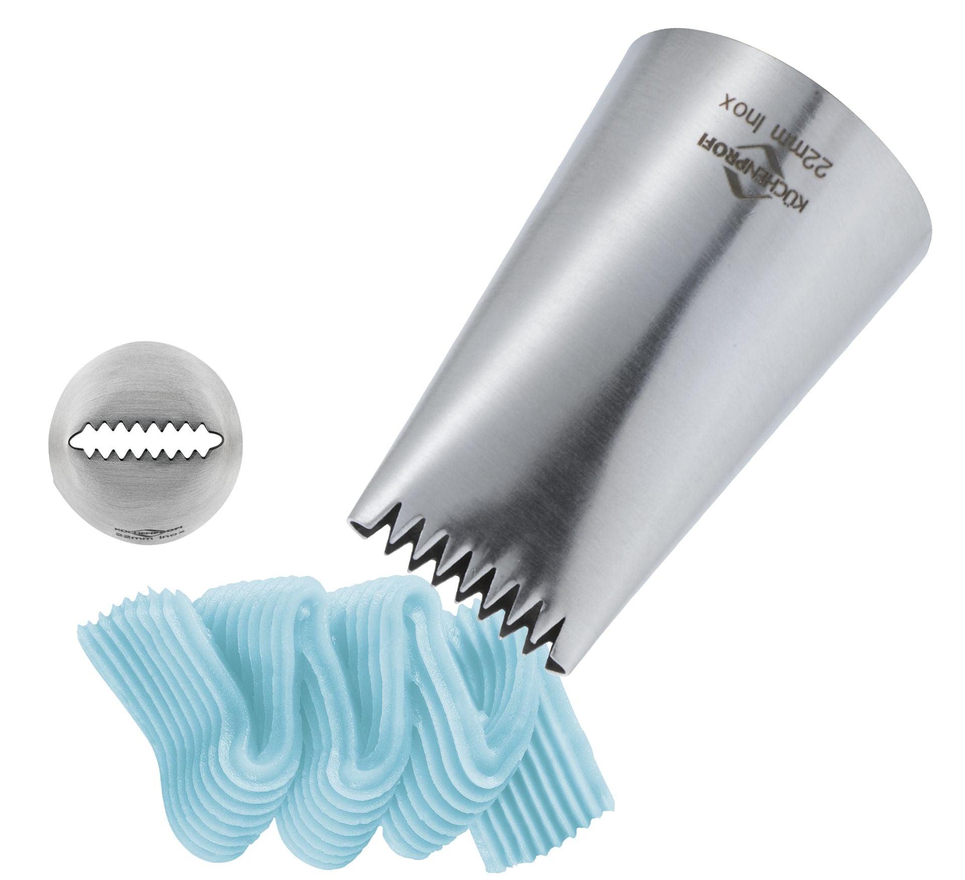 Küchenprofi Bake bocchetta Delizia 22 mm inox con nastro crema azzurro ondulato | Tuttocasa Domodossola