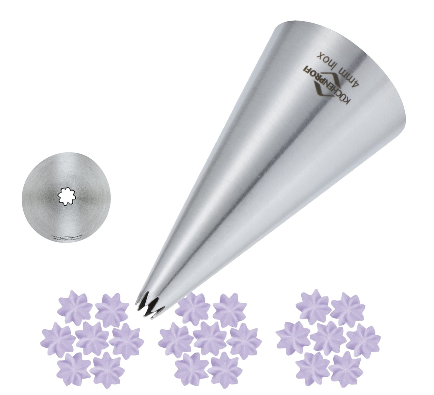 Küchenprofi Bake bocchetta stella 4 mm inox con esempi decorazioni stellate viola | Tuttocasa Domodossola
