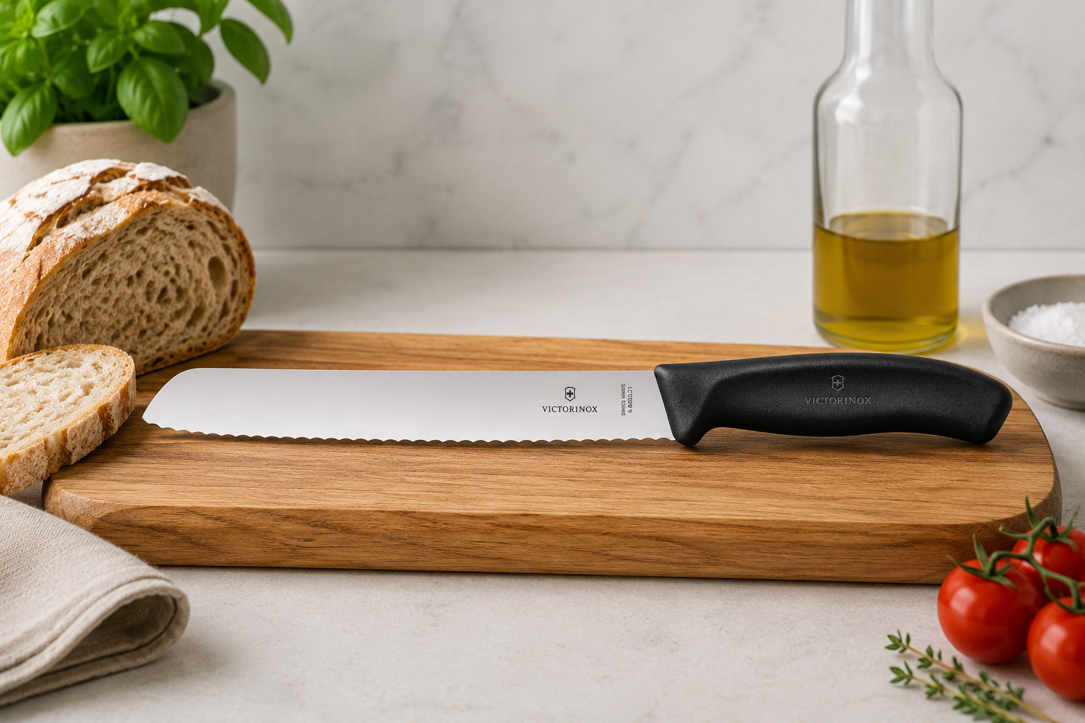 Victorinox Coltello da Pane 21 cm su tagliere con pane artigianale – Tuttocasa Domodossola