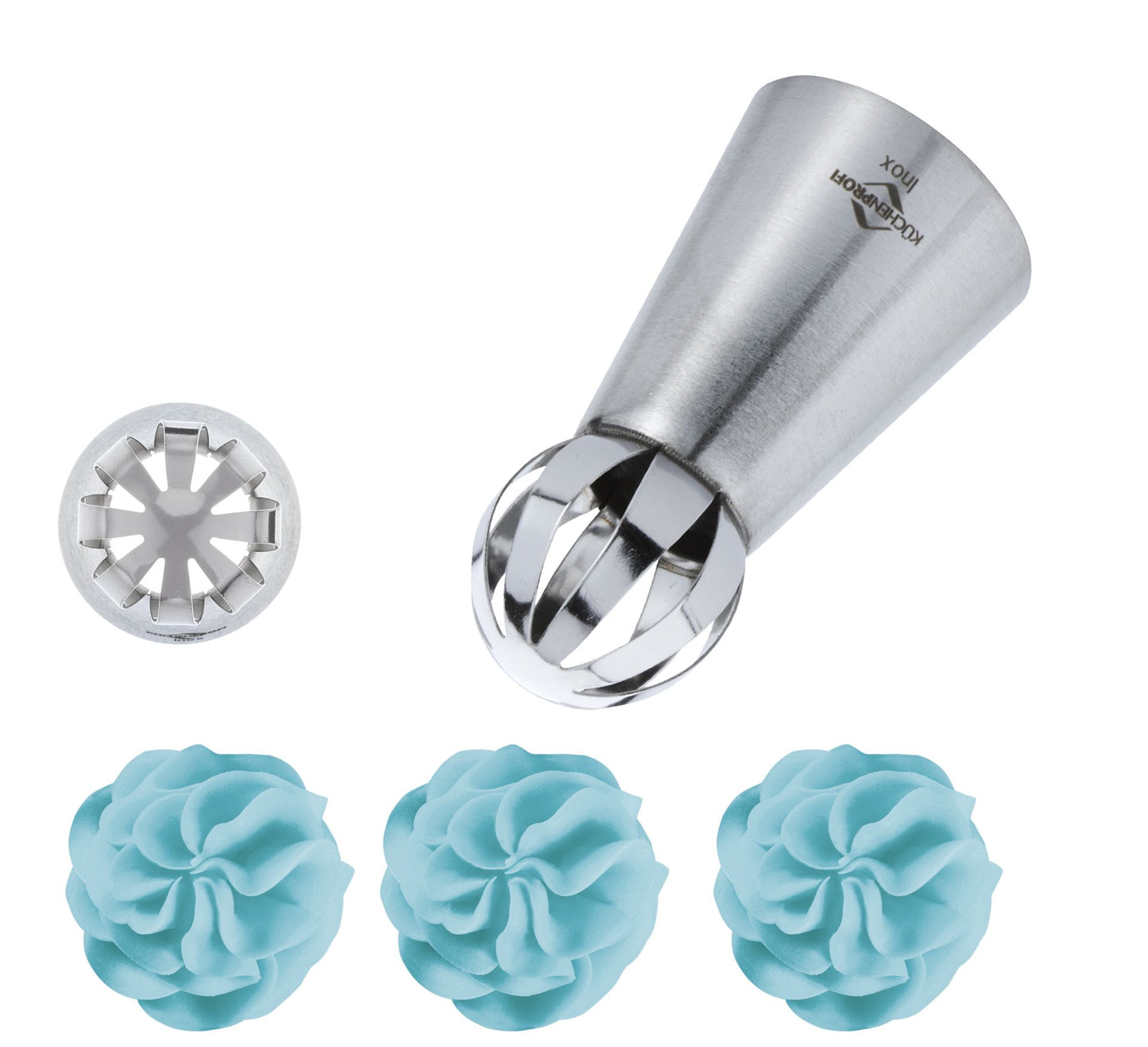 Küchenprofi Bake bocchetta Nuvola 25 mm inox con ciuffi crema azzurra soffice | Tuttocasa Domodossola