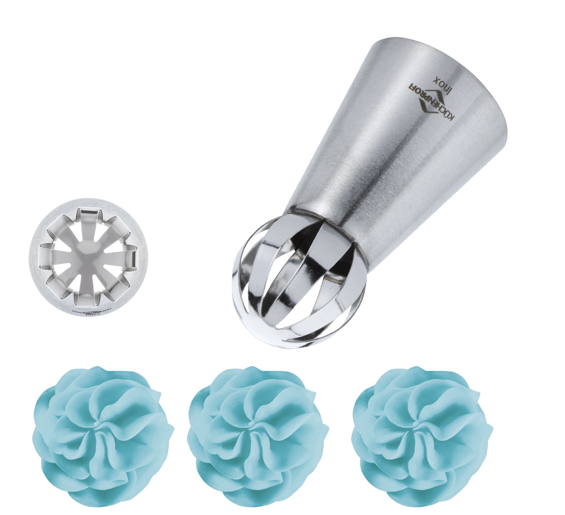Küchenprofi Bake bocchetta Nuvola 25 mm inox con ciuffi crema azzurra soffice | Tuttocasa Domodossola