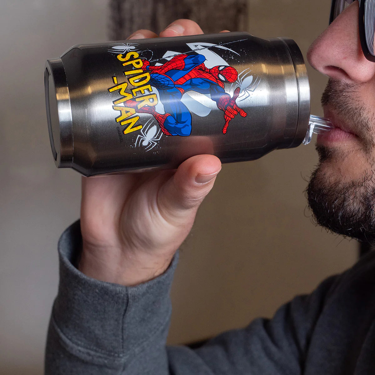 Egan Borraccia Termica Lattina Marvel Spider-Man in uso con cannuccia — Tuttocasa Domodossola