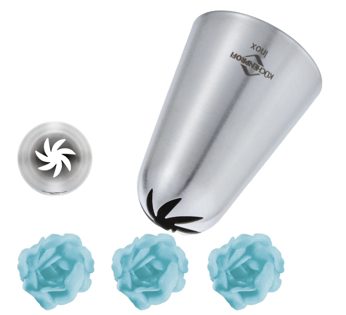 Küchenprofi Bake bocchetta rosetta 14 mm inox con decorazioni a spirale azzurre | Tuttocasa Domodossola