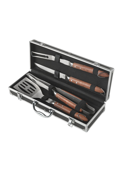 Valigetta BBQ set 4 pezzi inox Brandani aperta con attrezzi barbecue | Tuttocasa Domodossola